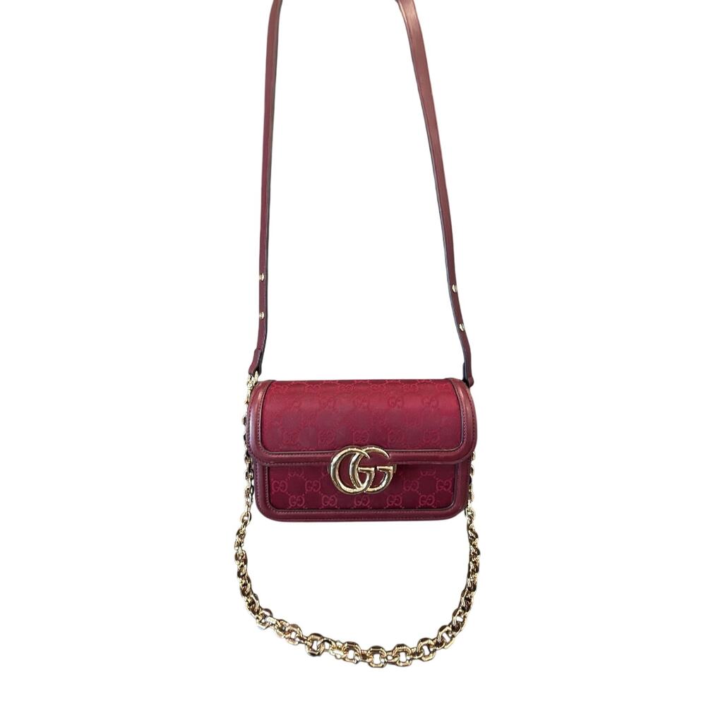 Crepe Wool Silk GG Monogram Go Small Shoulder Bag Rosso Ancora